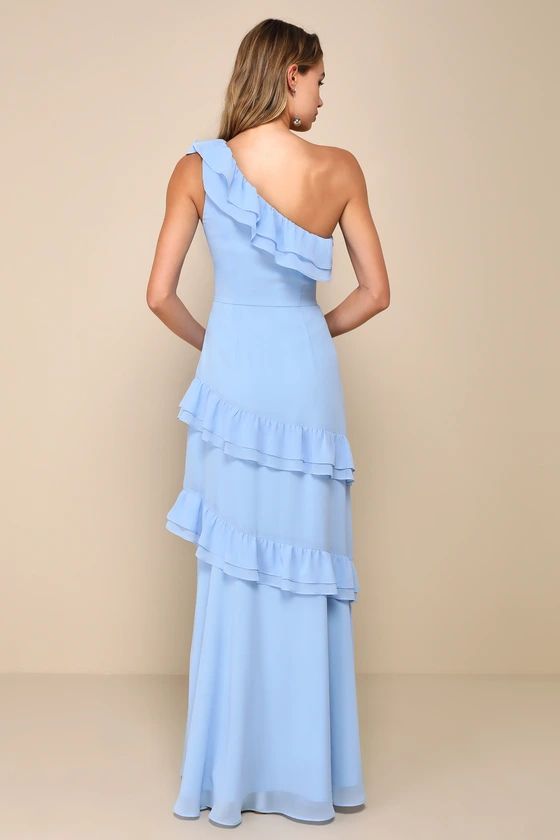Brilliant Grace Light Blue Ruffled One-Shoulder Maxi Dress | Lulus