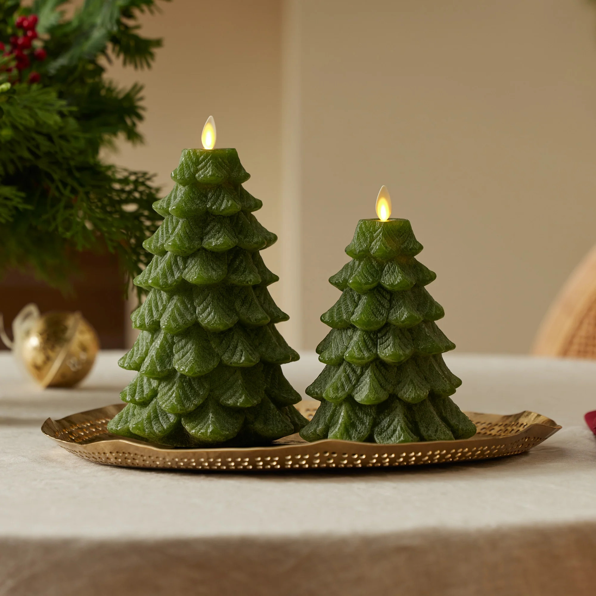 Chalky Green Holiday Tree Flameless Candle | Luminara