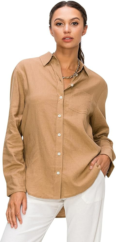 Cali1850 Women's Casual Linen Shirts – Relaxed Fit Long Sleeve Button Down Top Collared Blouse | Amazon (US)
