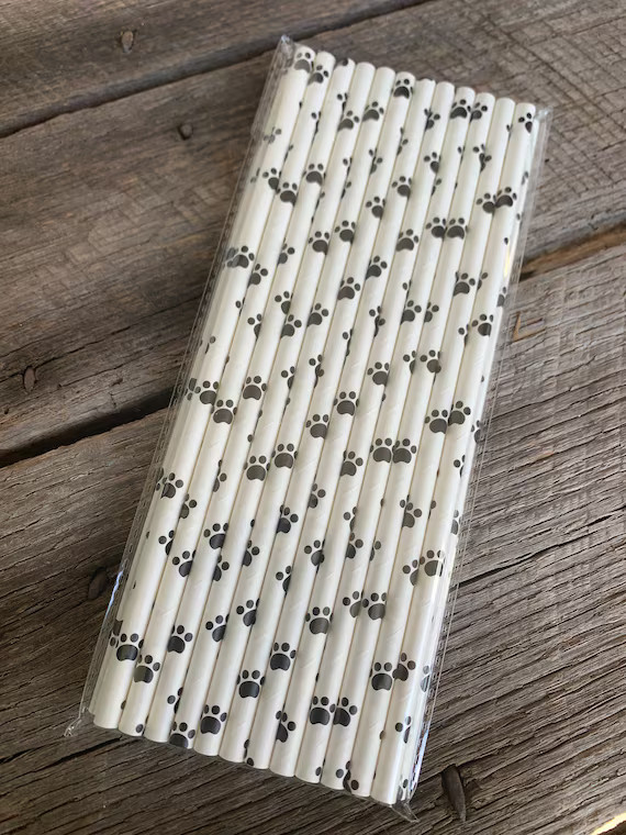 Paw Print Paper Straws Dog Party Straws Dog Party Puppy - Etsy | Etsy (US)