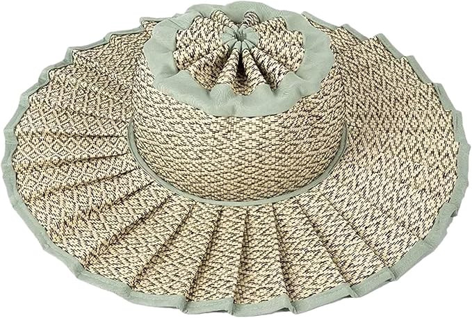 Women Casual Straw Hat Outdoor Beach Caps Summer Reversible Pleated Hats | Amazon (US)