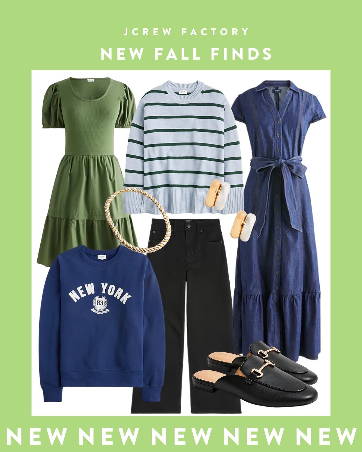 JCrew Factory new fall finds! Love these cute new pieces - the denim dress and jeans, striped pullover, cozy sweatshirt, and mules. Obsessed with how easy these are to throw on for all your fall outfit needs!

#LTKStyleTip #LTKFindsUnder100 #LTKSeasonal