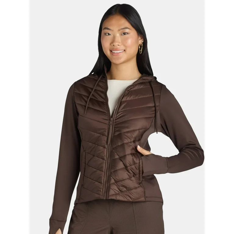 Avia Women's Chevron Quilt Hybrid Jacket with Zip Pockets, Sizes XS-XXXL | Walmart (US)
