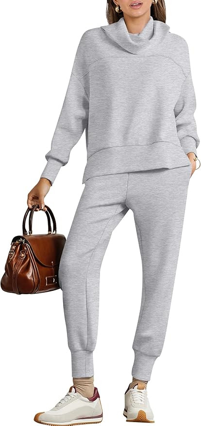 Caracilia Women's 2 Piece Outfits Sweatsuit Sets Cowl Neck Oversized Sweatshirt Jogger Sweatpant ... | Amazon (US)