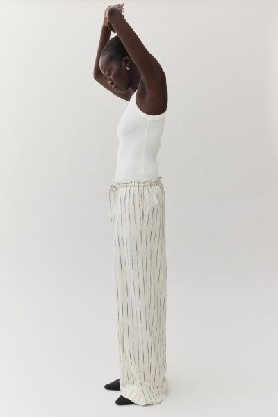 Wide-leg Linen-blend Pants - Light beige/striped - Ladies | H&M US | H&M (US + CA)