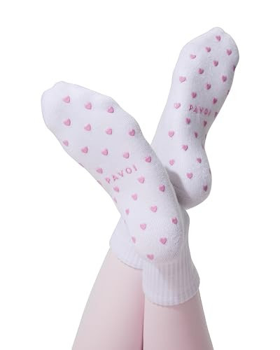 PAVOI ACTIVE Pilates Socks with Grips for Women - Non-Slip Quarter-Crew Grip Socks for Yoga, Barre, Ballet - One Size Bamboo Grippy Pilates Essentials - Heart | Amazon (US)