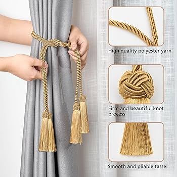 NICEEC 2 Pack Double-Ended Tassel Curtain Tiebacks Handmade Braided Rope Knot Drapery Holdbacks E... | Amazon (US)