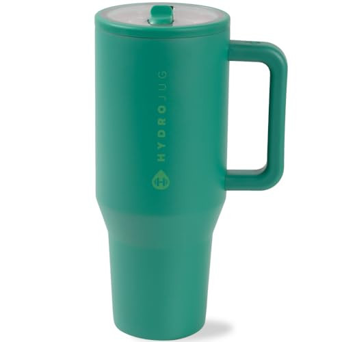 HydroJug Traveler - 40 oz Water Bottle with Handle & Flip Straw - Fits in Cup Holder, Leak Resistant Tumbler-Reusable Insulated Stainless Steel & Rubber Base - Gifts for Women & Men, Kelly Green | Amazon (US)