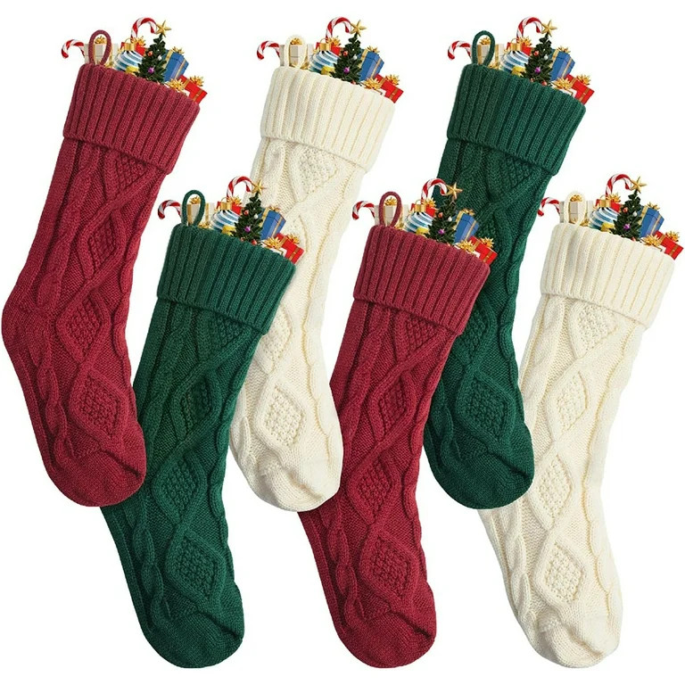 COWIN 6 Pack Knit Christmas Stockings, 18" Cable Knitted Stocking Decorations Xmas Rustic Farmhou... | Walmart (US)