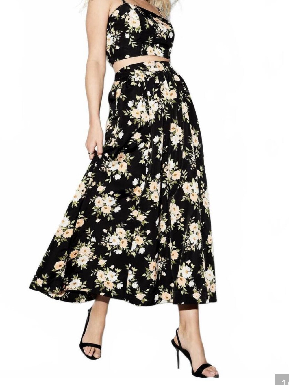 High-Waisted Taffeta Midi Skirt The Occasion by Old Navy Black Floral NWT Small | Poshmark