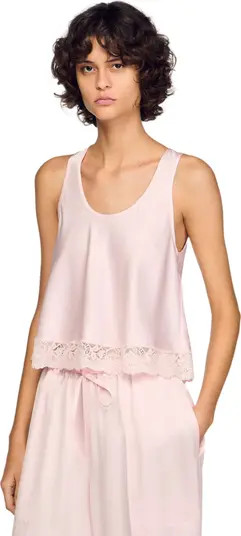 SANDRO Satin top with lace | Nordstrom | Nordstrom