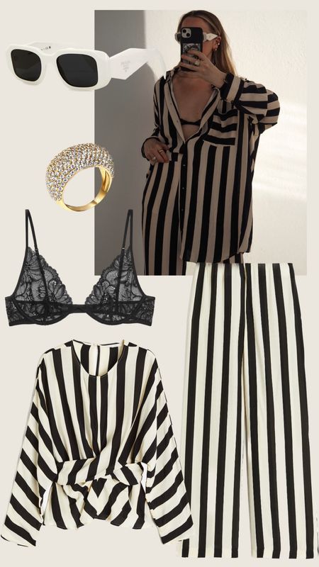 The perfect day to night holiday outfit 🤍🖤
Stripe set | Black and white stripe trousers | Black and white stripe shirt | Shirt and trousers set | Pyjama set | Holiday wear | Poolside coverup | Loose leg trousers | Daphine Christy ring | Mejuri croissant ring 

#LTKstyletip #LTKtravel #LTKworkwear