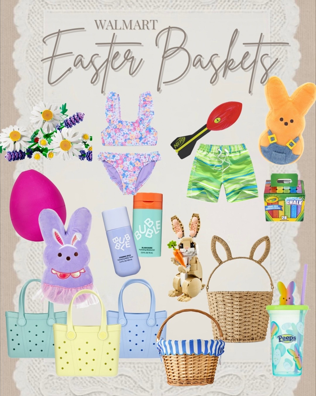 Walmart Easter Basket Favorites 🐰✨
The ultimate Walmart Easter basket roundup! 🧺 I’ve sourced the best mix of toys, trendy skincare, and spring essentials to make your holiday shopping a breeze.
Highlights include:
• For the Skincare Lover: Bubble Moisturizer & Toner 🫧
• The Creative Kid: LEGO Creator Bunny & Crayola Chalk 🖍️
• Practical Picks: Floral swimsuits and "Croc-style" rubber totes that double as beach bags!
• The Classics: Peeps plushies and the iconic Nerf football.
Everything is budget-friendly and available at Walmart! Shop the full collection by clicking the images below.

#LTKSeasonal #LTKKids #LTKmomlife