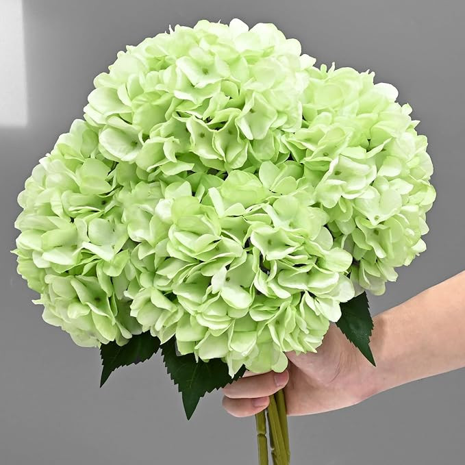 BLEUM CADE 8 Pcs Green Hydrangea Artificial Flowers with Stems, 18In Large Fake Green Flowers, Fa... | Amazon (US)