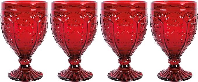 Fitz and Floyd Trestle Glassware Ornate Goblets, 4 Count (Pack of 1), Red | Amazon (US)