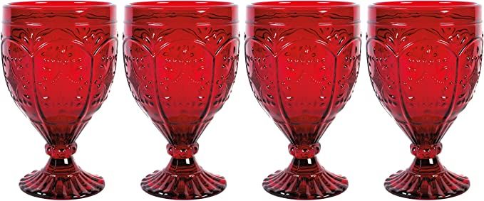 Fitz and Floyd Trestle Glassware Ornate Goblets, 4 Count (Pack of 1), Red | Amazon (US)