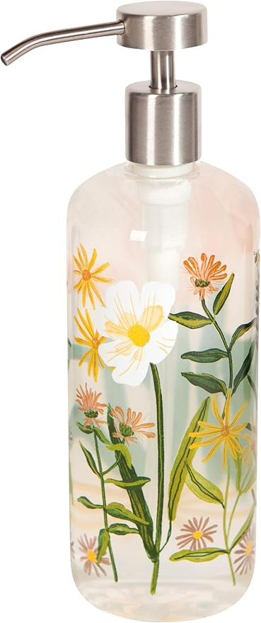 Now Designs Bees & Blooms Glass Soap Dispenser with Stainless Steel Pump, 16 oz | Amazon (US)