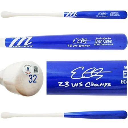 Evan Carter Autographed Blue & White Marucci Player Model Baseball Bat Texas Rangers 23 WS Champs Beckett BAS Witness Stock #224408 | Walmart (US)