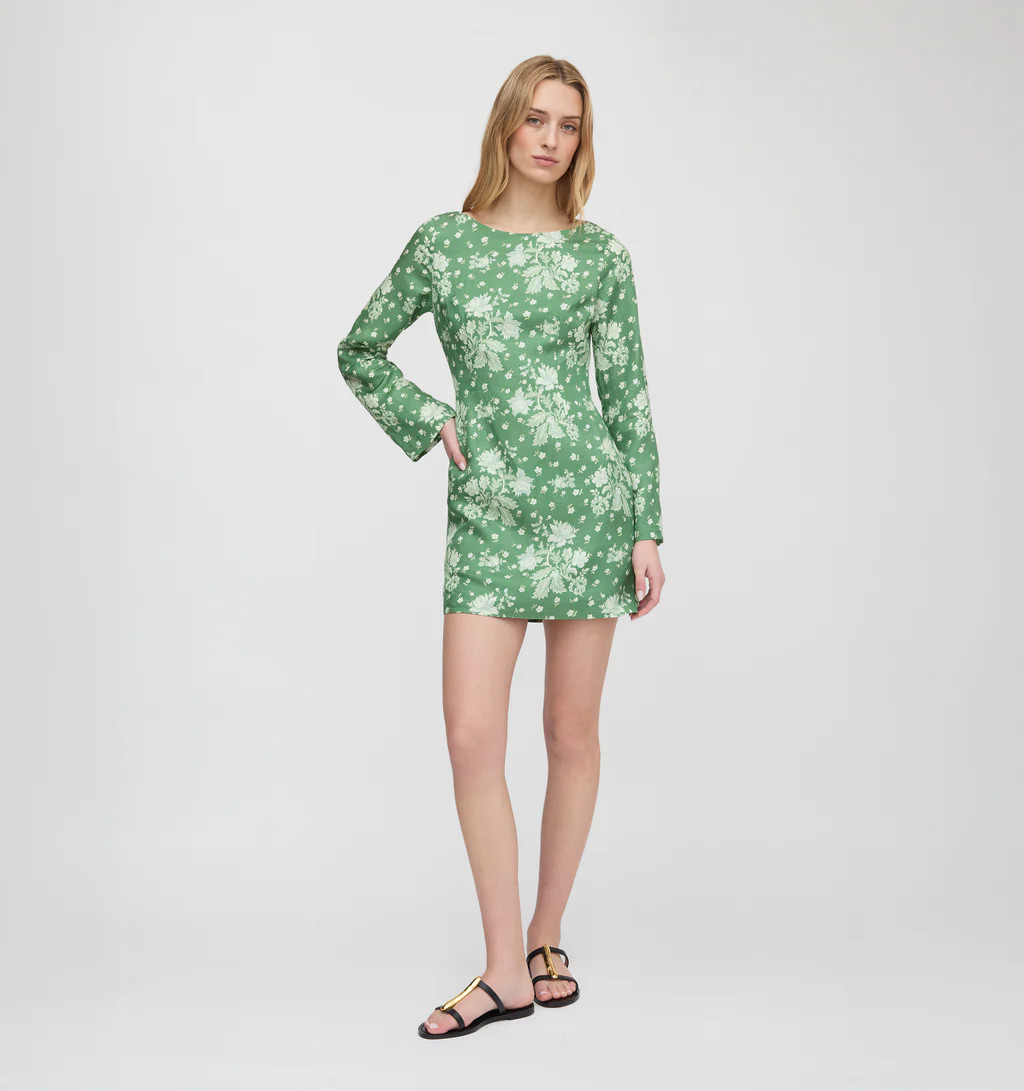 The Longsleeve Viola Dress - Green Delft Bouquet | Hill House Home US