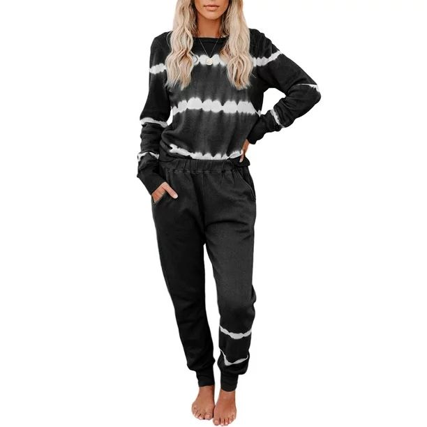 Selfieee Women's Tie Dye Printed Long Sleeve Shirts and Pants Casual Wear Lounge Activewear Sets ... | Walmart (US)