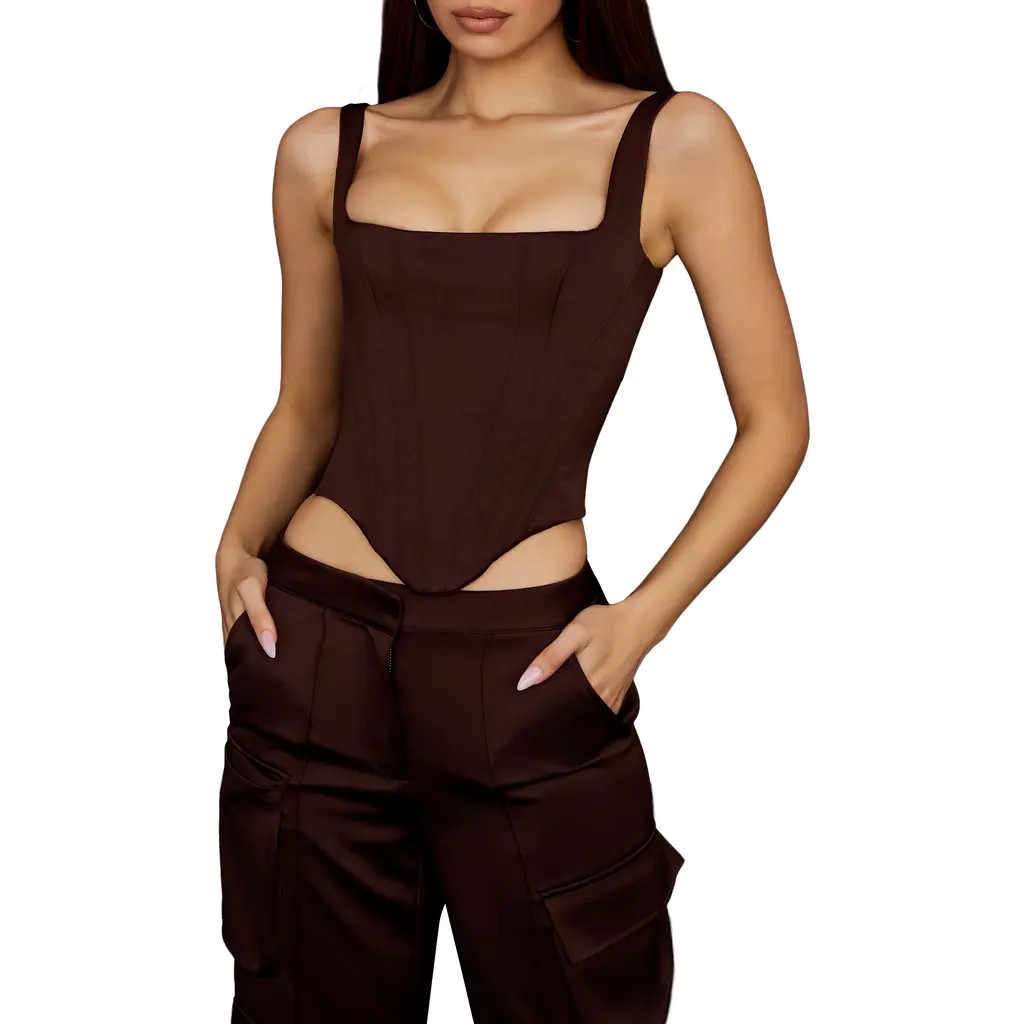 HOUSE OF CB Rafa Satin Longline Corset Top in Chocolate at Nordstrom, Size Small | Nordstrom
