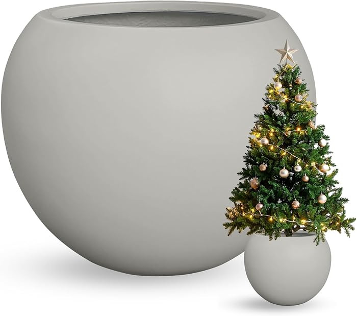 KUTE NEST 16"H x 20"D Globo Fiberstone Round Planter with Drainage Hole, Smooth Finishes, Weather... | Amazon (US)