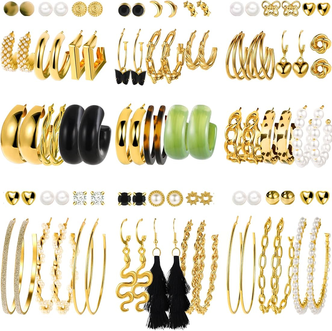45 Pairs Gold Hoop Earrings for Girls Women, Chunky Twisted Small Big Hoops Earring Packs Set, Ea... | Amazon (US)
