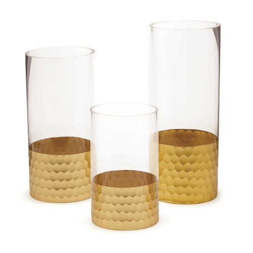 Two's Company Gold Beehive Set of Three Pillar Candle Holder/Vases - Glass | Gracious Style