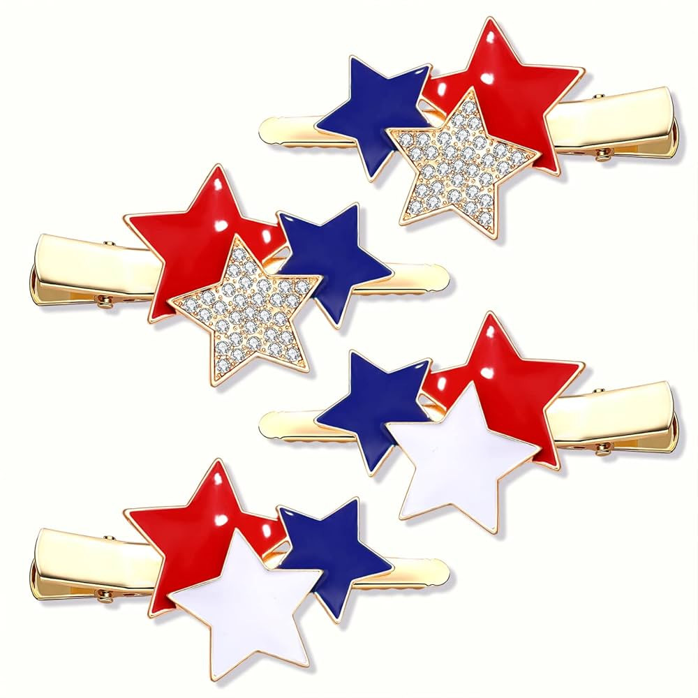 4PCS American Flag Hair Clips Enamel Rhinestone Stars Hair Clips for Women Sparky Red White Blue ... | Amazon (US)