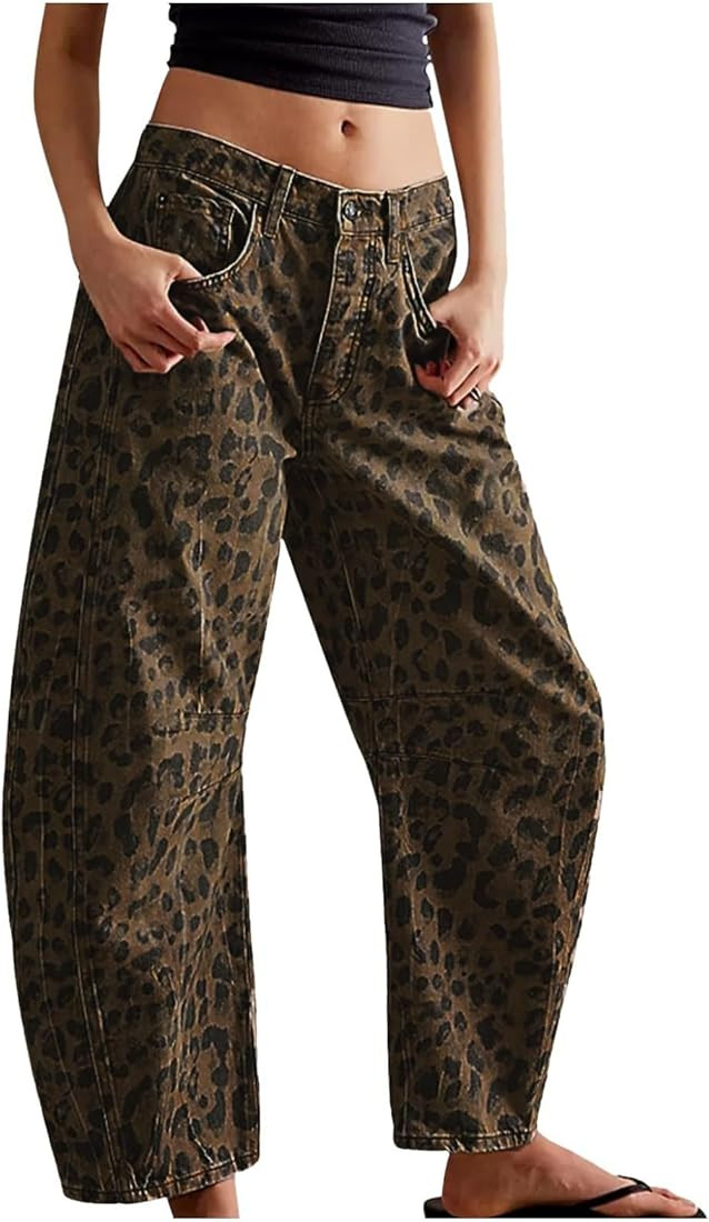 Leopard Barrel Jeans Women Baggy Casual Boyfriend Mid Rise Wide Leg Denim Ankle Pants Vintage Loo... | Amazon (CA)