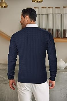 COOFANDY Men's Crewneck Knit Sweater Slim Fit Lightweight Casual Twist Patterned Cable Knitted Pu... | Amazon (US)