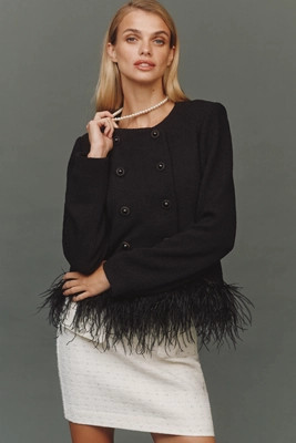 Hutch Malina Faux-Feather Trim Tweed Jacket | Anthropologie (US)