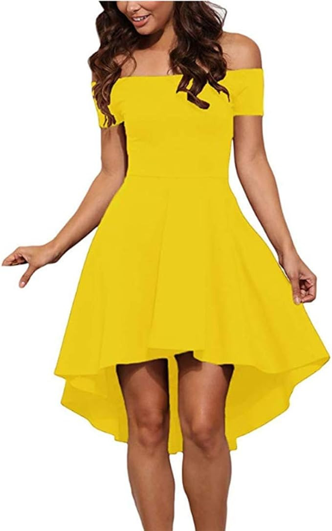 Seamido Women's Off The Shoulder High Low Party Cocktail Skater Dress | Amazon (US)