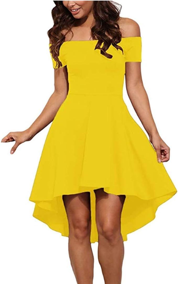 Seamido Women's Off The Shoulder High Low Party Cocktail Skater Dress | Amazon (US)