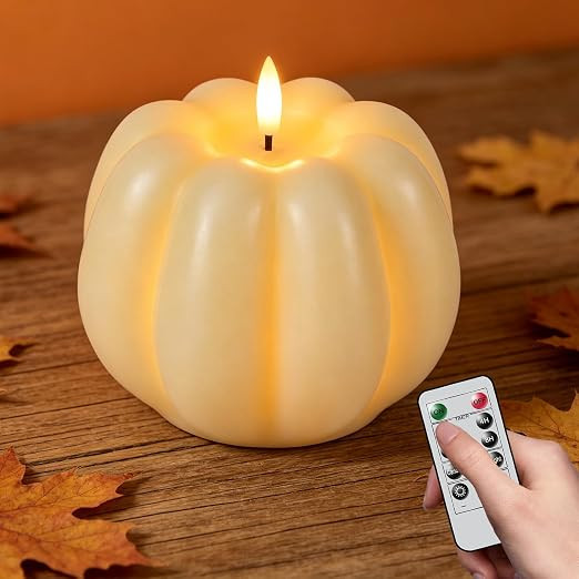 Wondise Fall Decorations Real Wax Pumpkin Candles with Remote Timer | Off-white Battery Operated ... | Amazon (US)