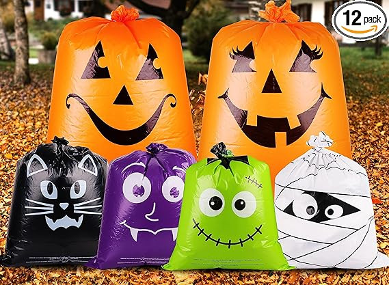 POPGIFTU Halloween Lawn Leaf Bags 12Pcs Pumpkin Lawn Bags with Twist Ties Fall Yard Leaf Trash Ba... | Amazon (US)