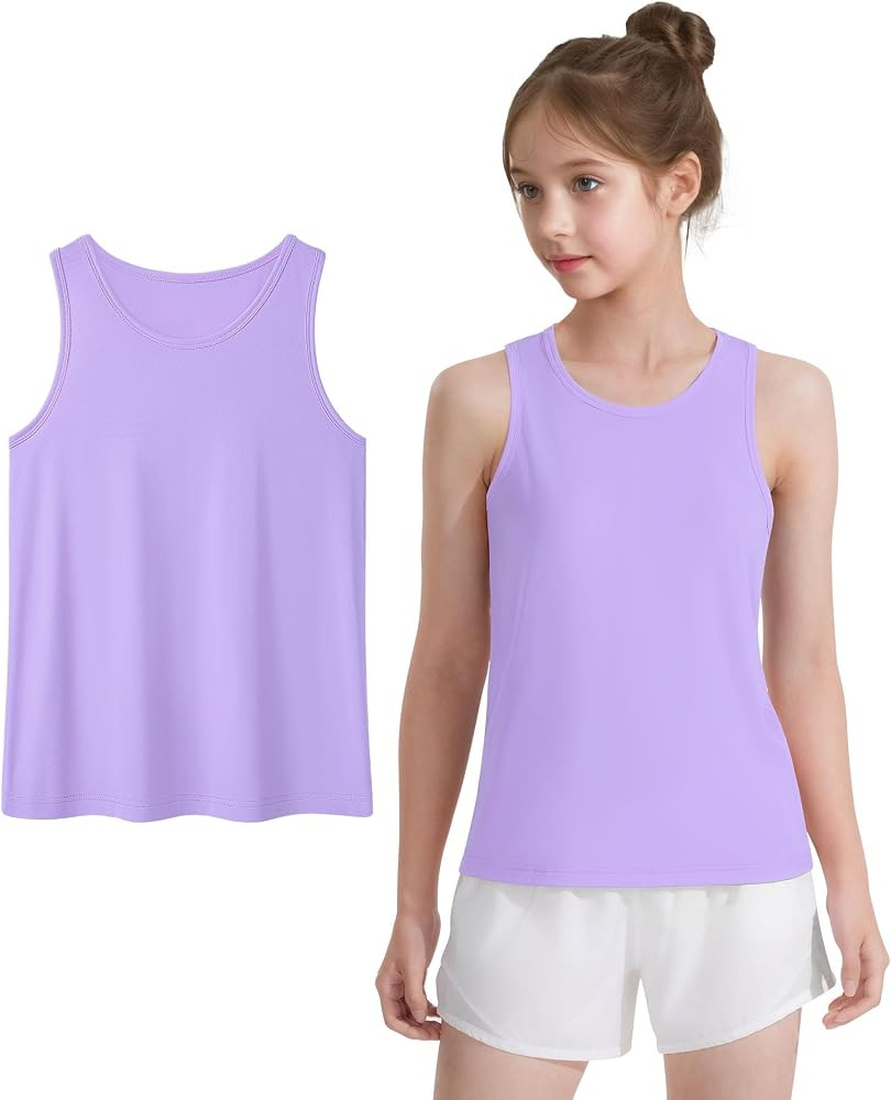 Auranso Girls Tank Tops Racerback Sleeveless UPF 50+ Quick Dry Kids Athletic Shirts Sports Dance ... | Amazon (US)
