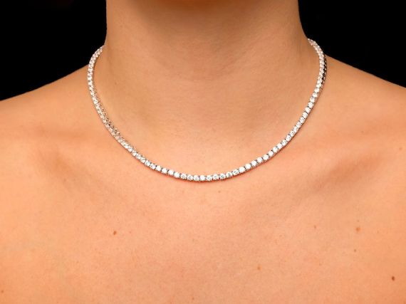 Tennis Necklace 3mm 13.75-78.00TCW Round Created Diamond 925 Solid Sterling Silver | Etsy (US)