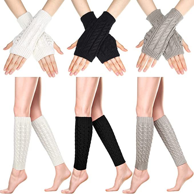 SATINIOR 6 Pairs Women Knit Leg Warmers Winter Warm Fingerless Gloves Knit Crochet Long Boot Sock... | Amazon (US)