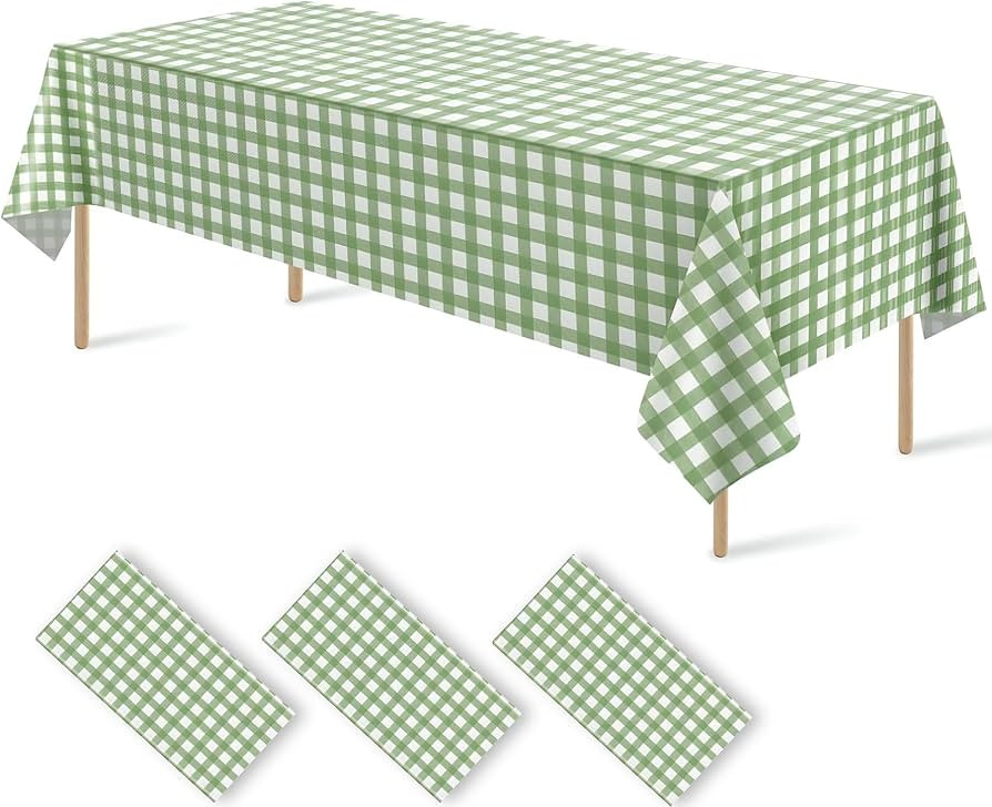 3 Pack Sage Green Gingham Disposable Tablecloth Checkered Table Cover | Amazon (US)