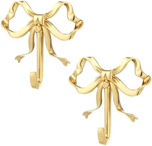 2 PCS Gold Wall Hooks Gold Bow Knot Hooks Purse Hook for Wall Brass Decorative Hook Door Hanger T... | Amazon (US)