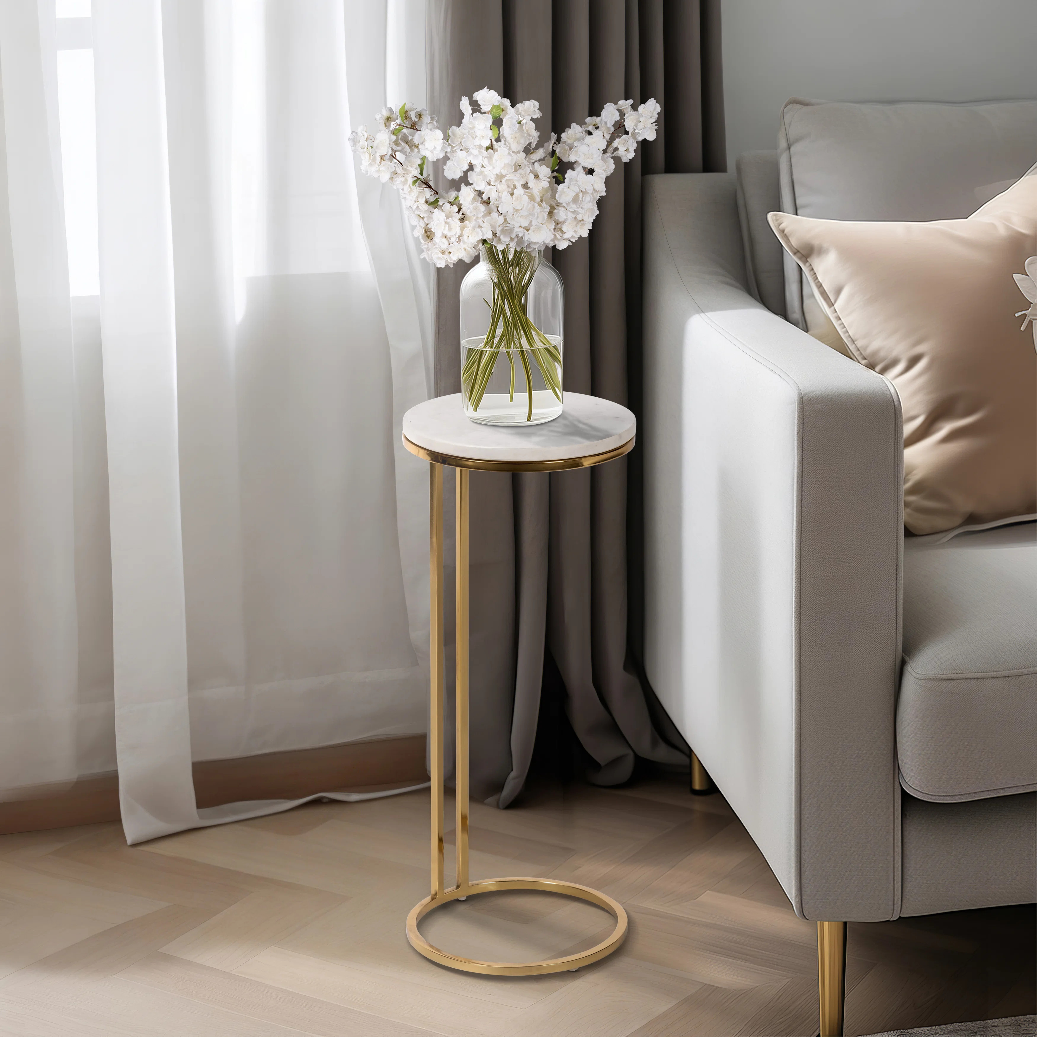 Marble Top Gold End Table – Elegant Small Side Table for Living Room, Bedroom or Office, White ... | Wayfair North America