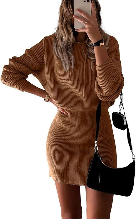 PRETTYGARDEN Women's Winter Rib Knit Pullover Sweater 2023 Fashion Fall Dresses Long Sleeve Hoode... | Amazon (US)