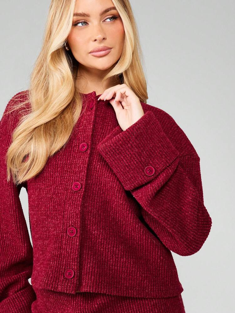 £25.85£28.72-10%MISSGUIDED Burgundy Waffle Knit Button Up Cardigan And Mini Skirt Matching Co O... | SHEIN