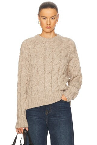 Jenni Kayne Cable Serena Crewneck Sweater in Taupe | FWRD 