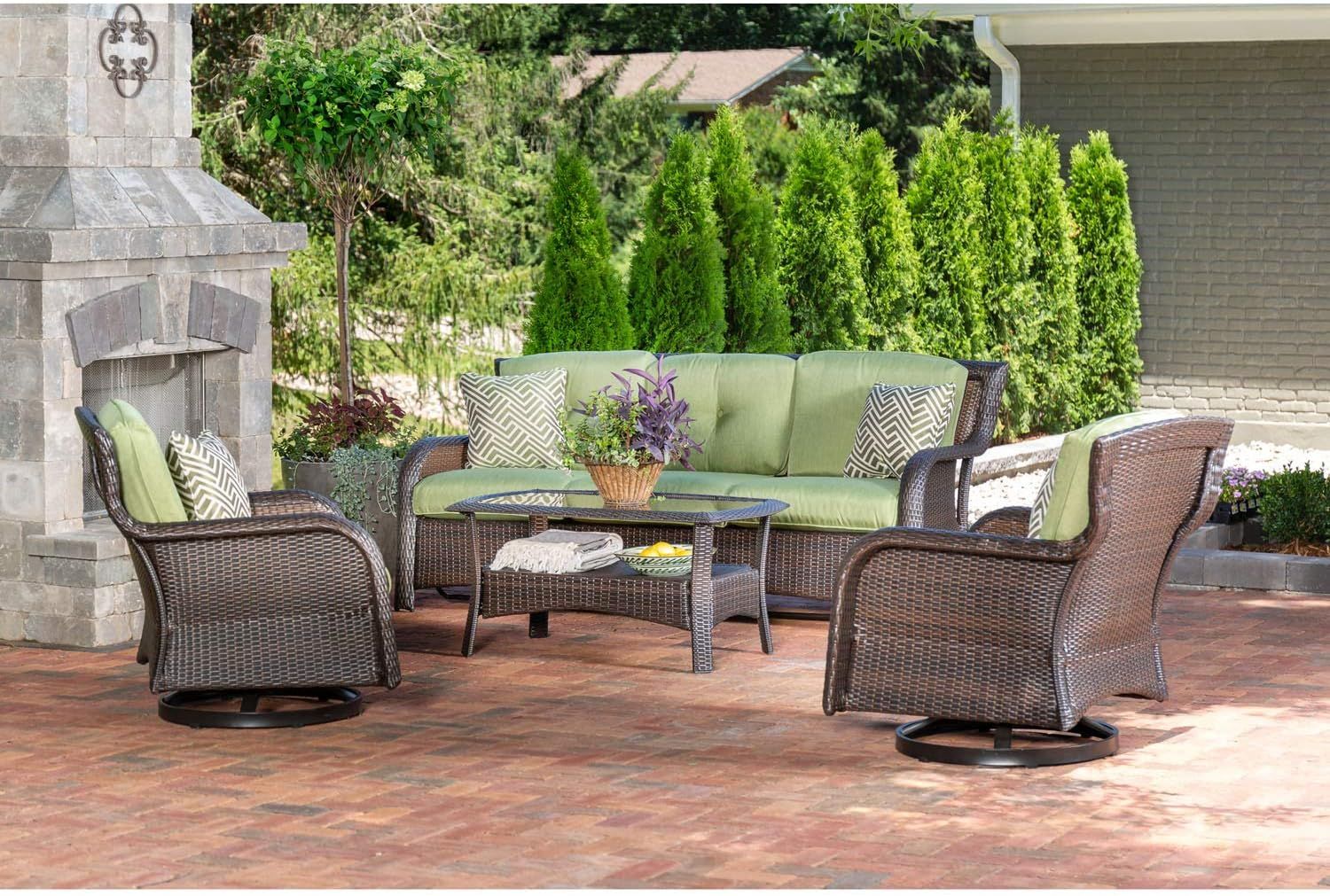 Hanover Strathmere 4-Piece Outdoor Patio Deep Seating Lounge Set with Sofa, 2 Swivel Chairs with ... | Amazon (US)