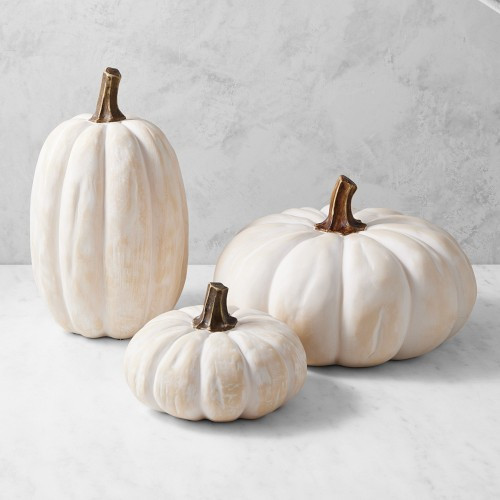 Outdoor Pre-Lit Faux Pumpkin, Set of 3, White | Williams-Sonoma