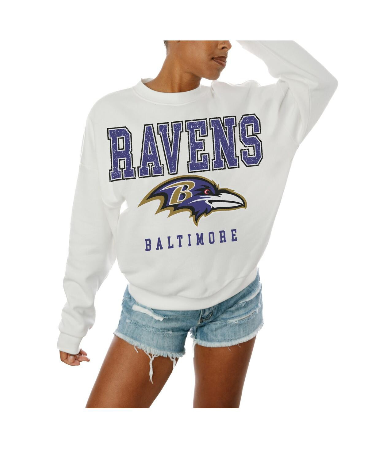 Gameday Couture Women's White Baltimore Ravens Sunday Drives Oversized Crewneck Pullover Sweatshirt - White | Macy's