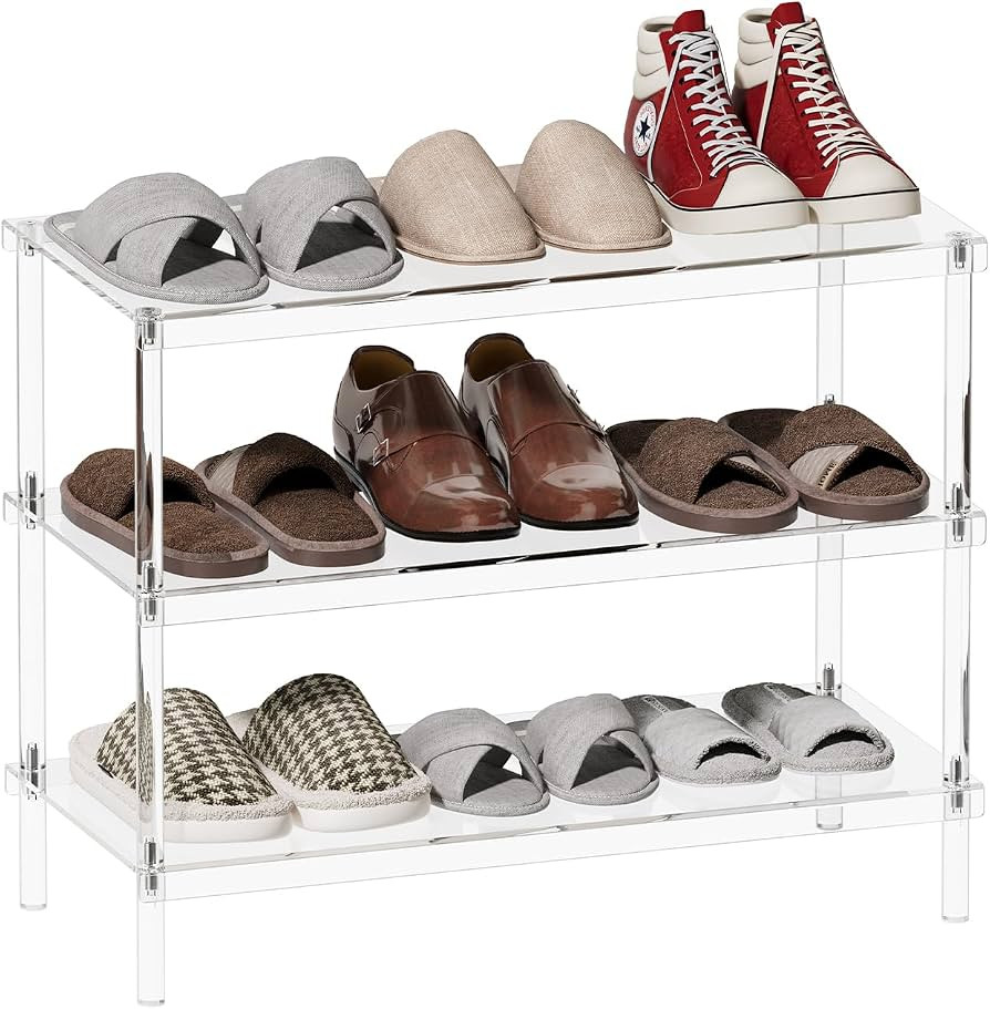 Aquiver 3-Tier Acrylic Shoe Rack - Modern Freestanding Shoe Storage Shelf for Entryway, Closet - ... | Amazon (US)