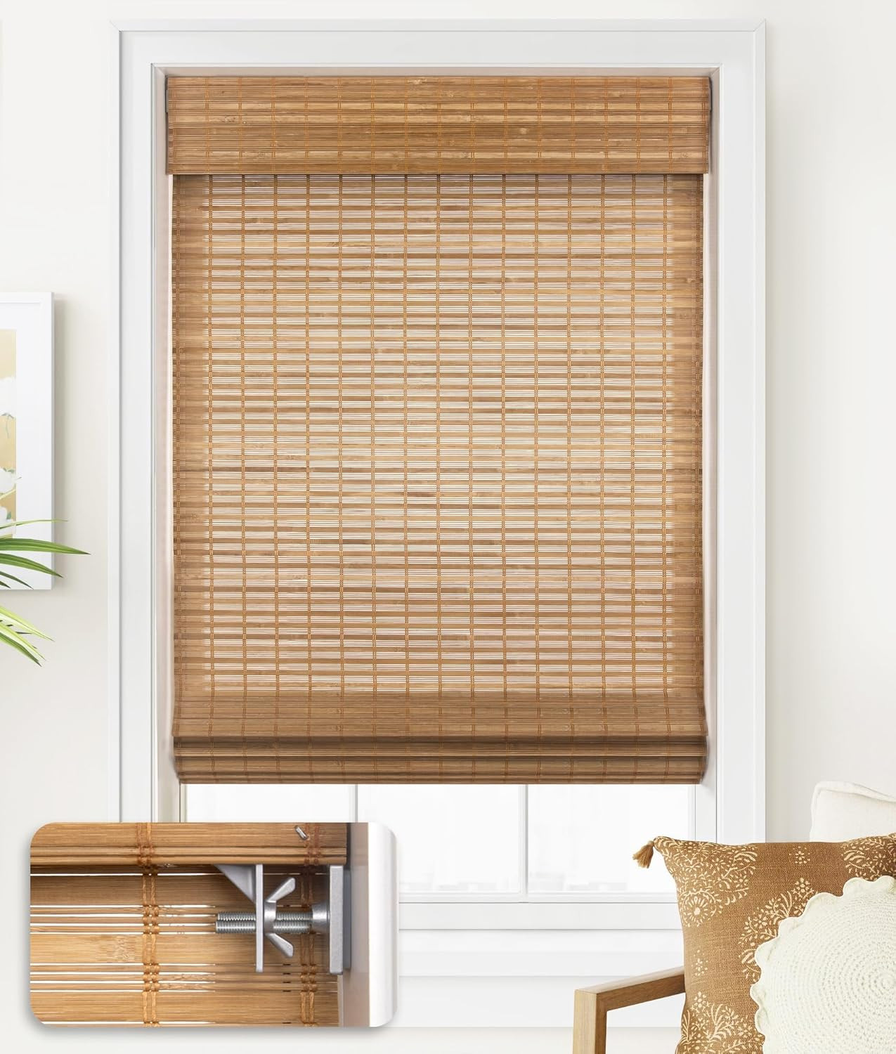 LazBlinds No Tools No Drill Cordless Bamboo Roman Shades, Light Filtering Window Treatment, Roll ... | Amazon (US)